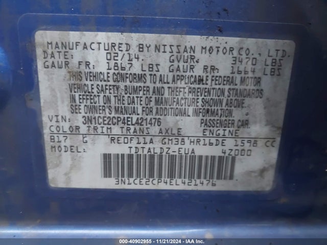 Nissan Versa Note S (sr)/s Plus/sv 2014 3N1CE2CP4EL421476 Image 9