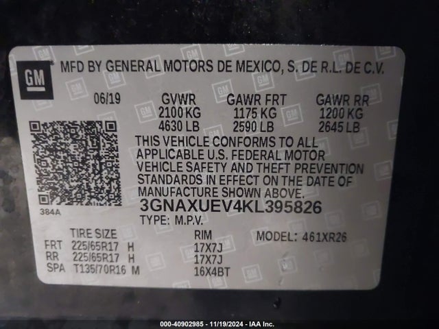 Chevrolet EQUINOX LT 2019 3GNAXUEV4KL395826 Image 9