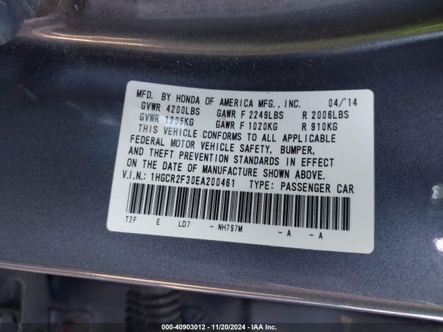 Honda ACCORD LX 2014 1HGCR2F30EA200461 Image 9