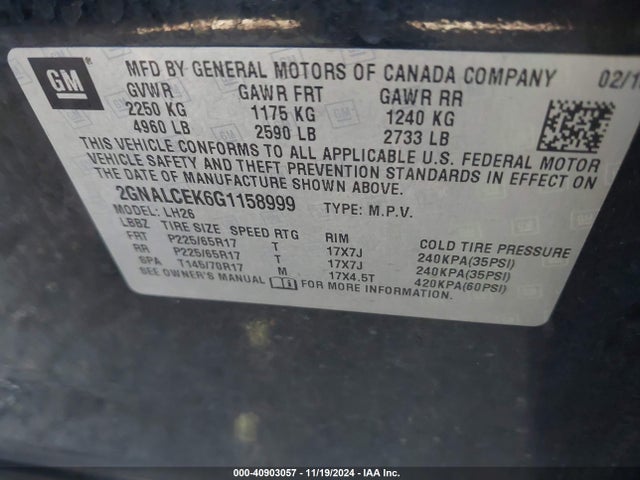 Chevrolet EQUINOX LT 2016 2GNALCEK6G1158999 Image 9