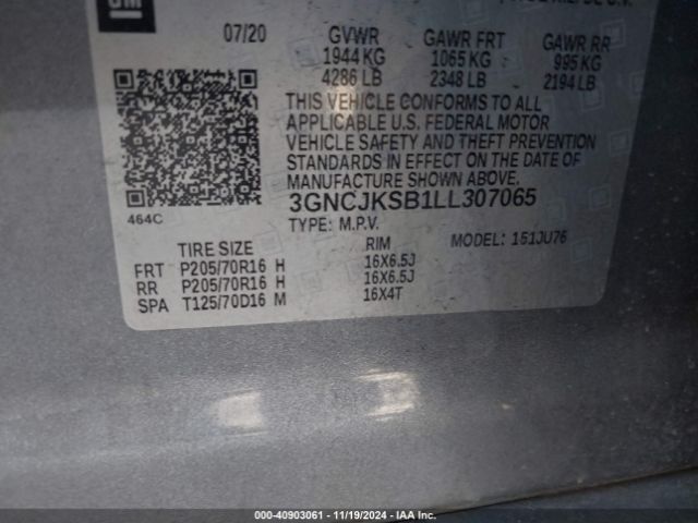 3GNCJKSB1LL307065 Chevrolet Trax Fwd Ls