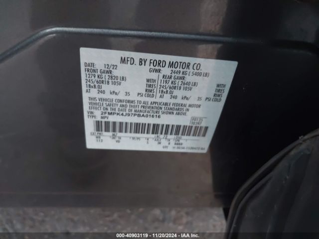 2FMPK4J97PBA01616 Ford EDGE SEL