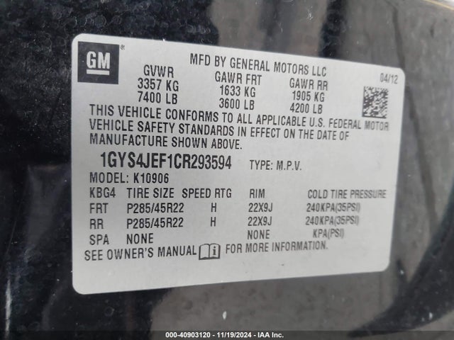 2012 CADILLAC ESCALADE ESV 1GYS4JEF1CR293594 Photo 8