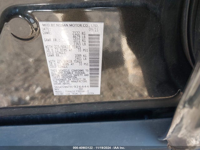 Nissan Rogue Sl 2015 5N1AT2MV7FC926444 Image 9