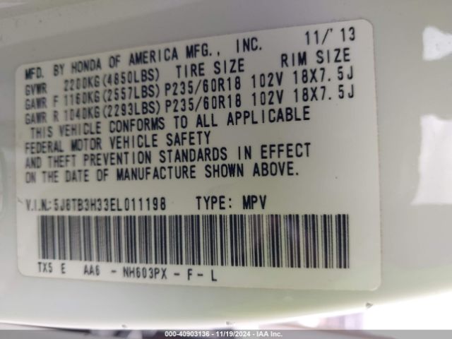 5J8TB3H33EL011198 Acura RDX