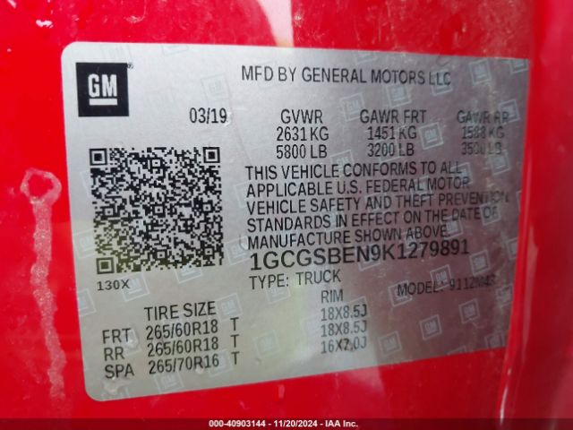 1GCGSBEN9K1279891 Chevrolet Colorado Wt