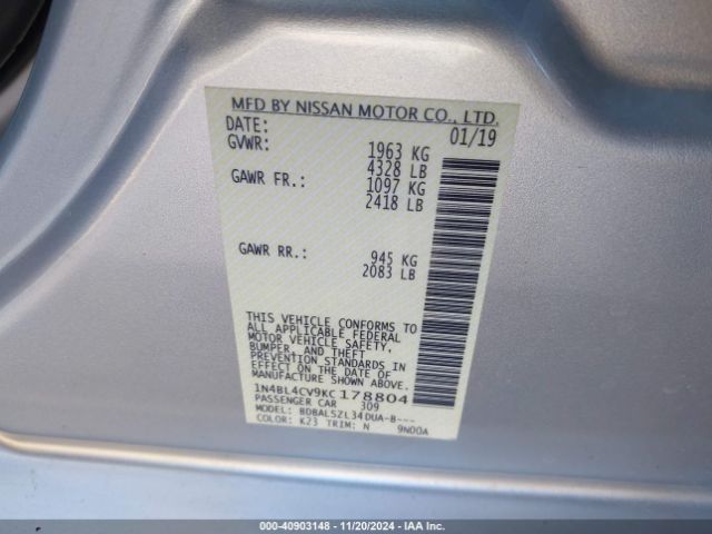 1N4BL4CV9KC178804 Nissan Altima 2.5 Sr