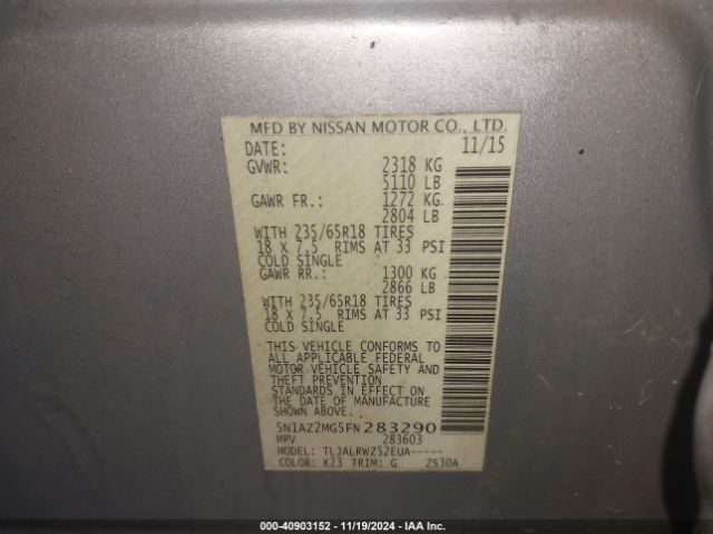5N1AZ2MG5FN283290 Nissan MURANO SL