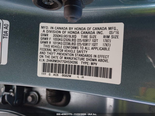 Honda Cr-v Ex-l 2016 2HKRM3H77GH534396 Image 9