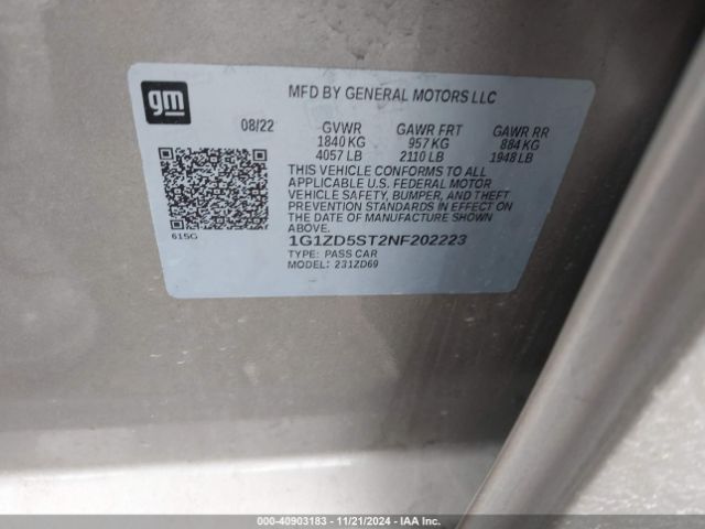 1G1ZD5ST2NF202223 Chevrolet Malibu Fwd Lt