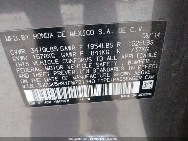 3HGGK5H81FM721340 Honda Fit Ex/ex-l