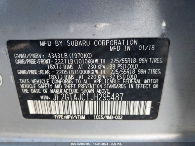 JF2GTAJC1JH295487 Subaru Crosstrek 2.0i Limited