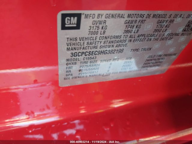 3GCPCSEC9HG382198 Chevrolet Silverado 1500 1lz