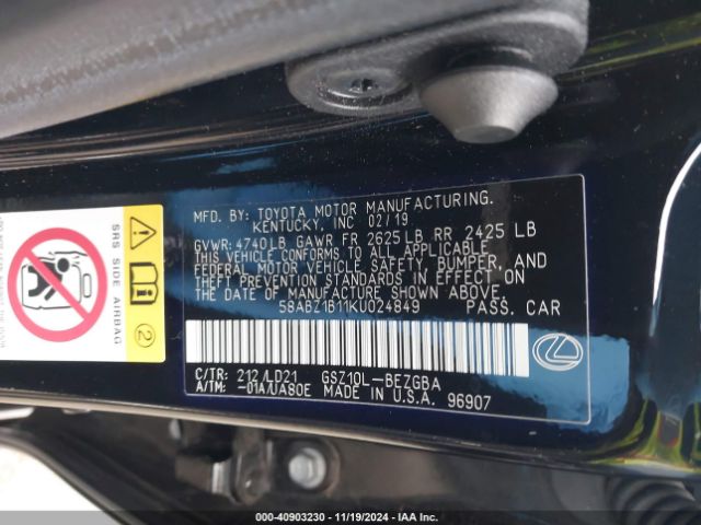 58ABZ1B11KU024849 Lexus ES 350