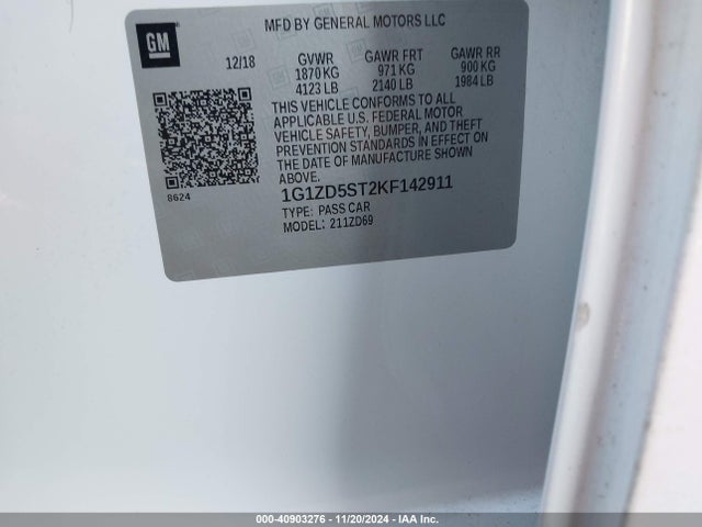 Chevrolet MALIBU LT 2019 1G1ZD5ST2KF142911 Image 9