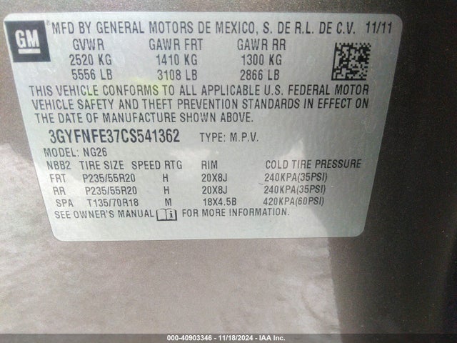 2012 CADILLAC SRX 3GYFNFE37CS541362 Photo 8