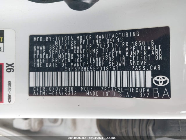 Toyota Corolla Le Eco 2014 5YFBPRHE5EP018161 Image 9