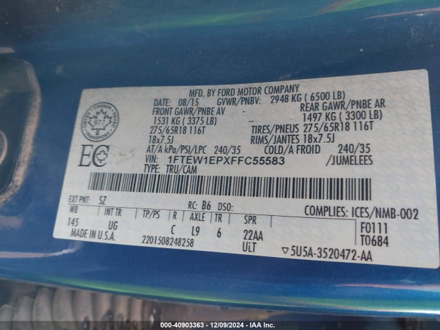 Ford F-150 Xlt 2015 1FTEW1EPXFFC55583 Image 9