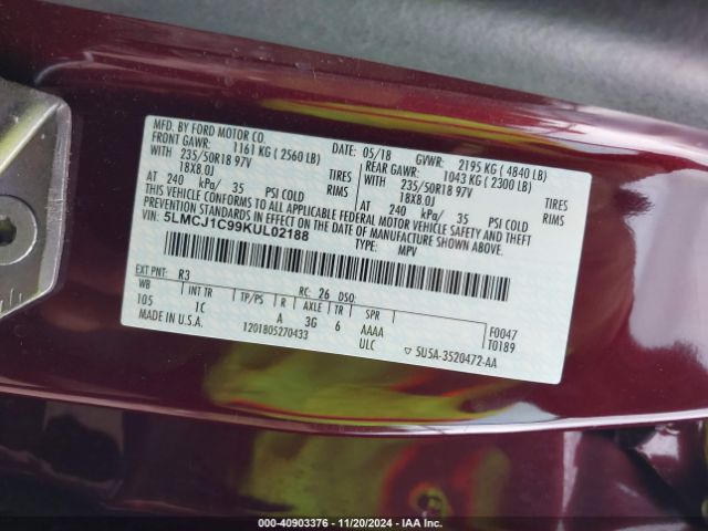 5LMCJ1C99KUL02188 Lincoln Mkc Standard