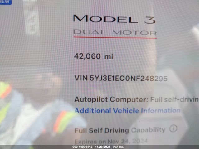 5YJ3E1EC0NF248295 Tesla Model 3 Performance Dual Motor All-wheel Drive