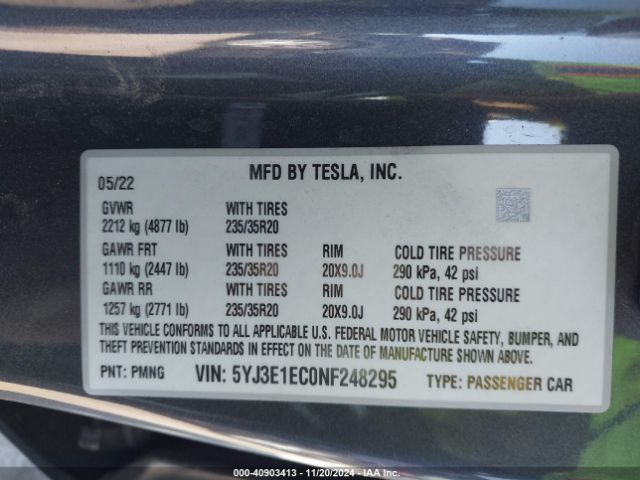 5YJ3E1EC0NF248295 Tesla Model 3 Performance Dual Motor All-wheel Drive