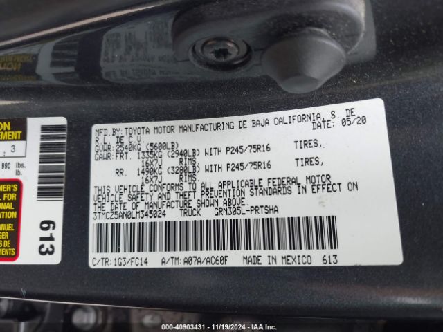 3TMCZ5AN0LM345024 Toyota Tacoma Sr5 V6