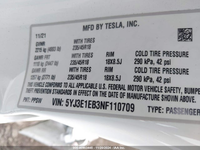 2022 TESLA MODEL 3 5YJ3E1EB3NF110709 Photo 8