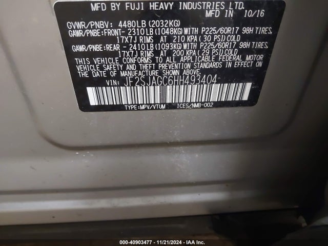 Subaru Forester 2.5i Premium 2017 JF2SJAGC6HH493404 Image 9
