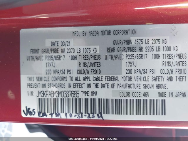 Mazda CX-5 SPORT 2021 JM3KFABM3M0387685 Image 9