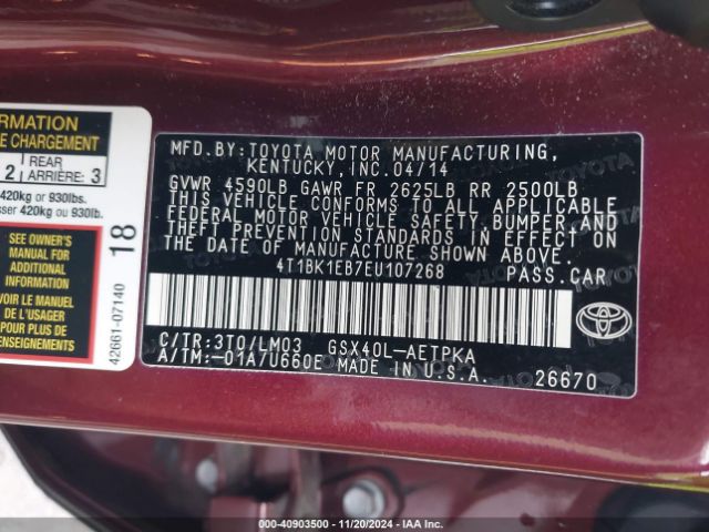 4T1BK1EB7EU107268 Toyota AVALON LIMITED