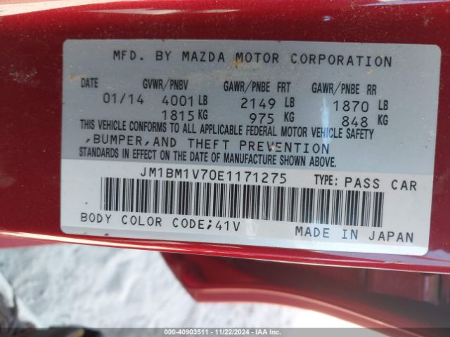 JM1BM1V70E1171275 Mazda Mazda3 I Touring