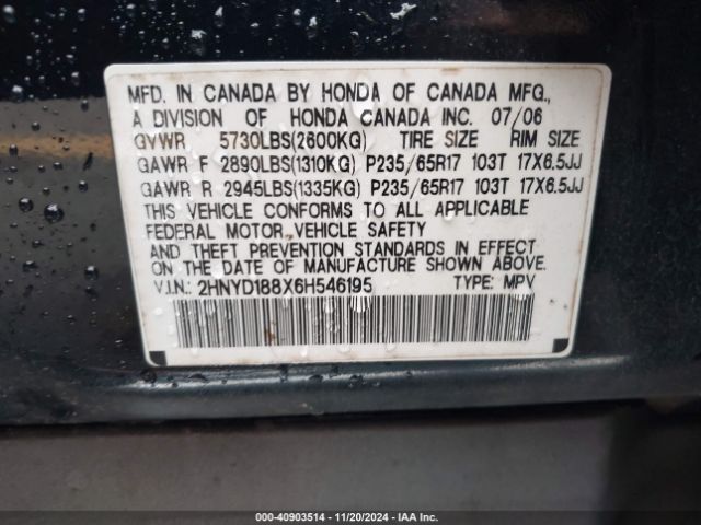 2006 ACURA MDX 2HNYD188X6H546195 Photo 8