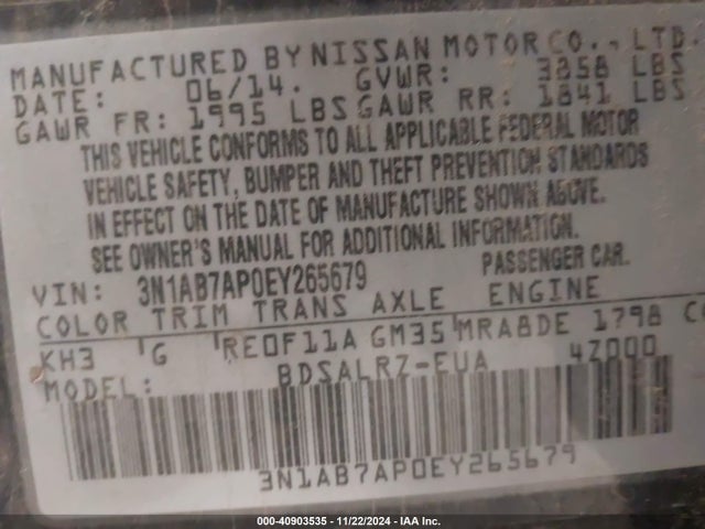 Nissan SENTRA SR 2014 3N1AB7AP0EY265679 Image 9