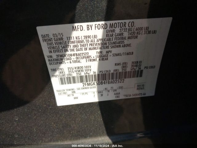 2FMGK5D84FBA02522 Ford Flex Limited