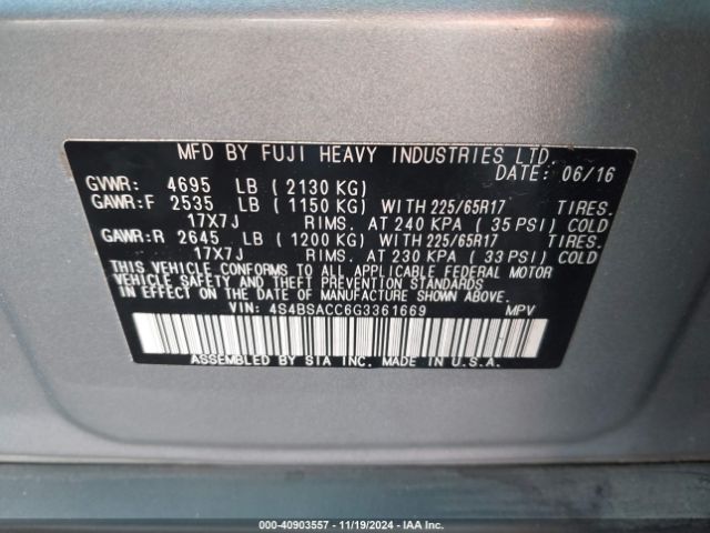 4S4BSACC6G3361669 Subaru Outback 2.5i Premium