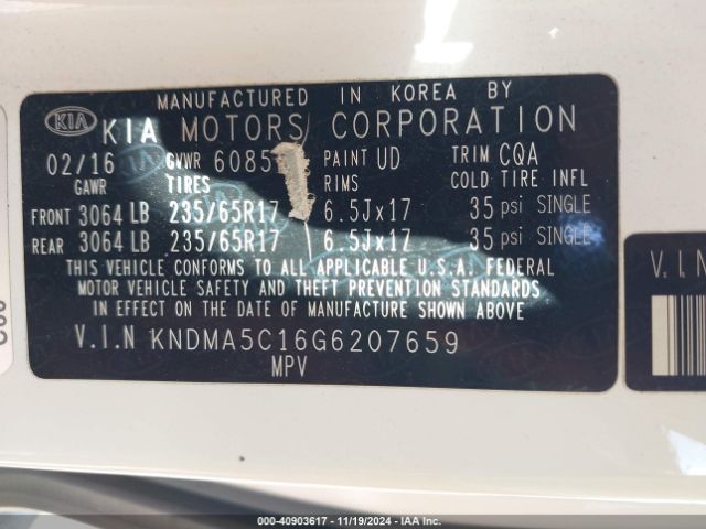 KNDMA5C16G6207659 KIA Sedona L