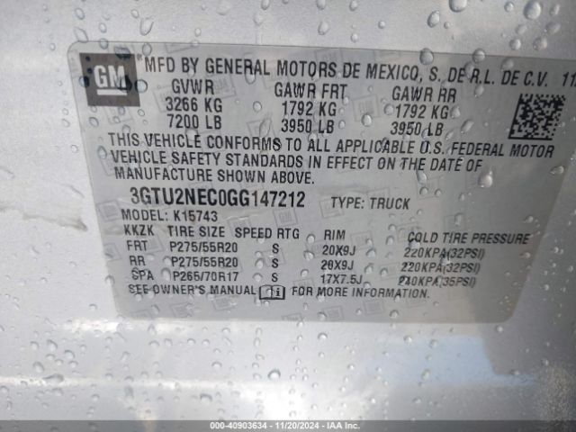 3GTU2NEC0GG147212 GMC Sierra 1500 Slt