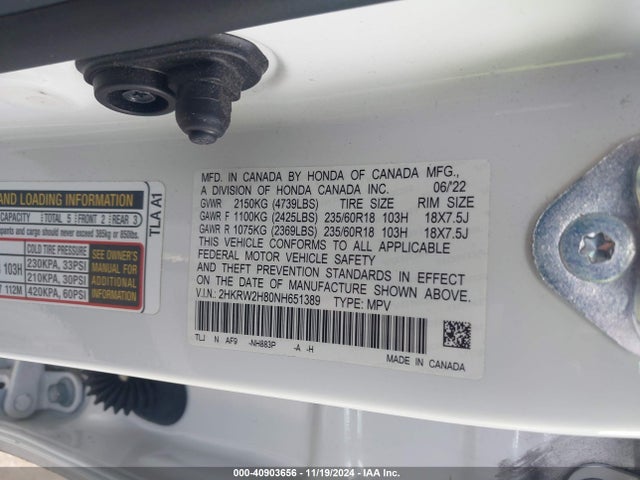 Honda Cr-v Awd Ex-l 2022 2HKRW2H80NH651389 Image 9