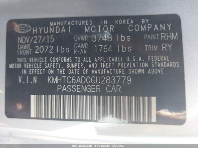 KMHTC6AD0GU283779 Hyundai Veloster