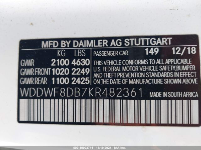 WDDWF8DB7KR482361 Mercedes-Benz C 300