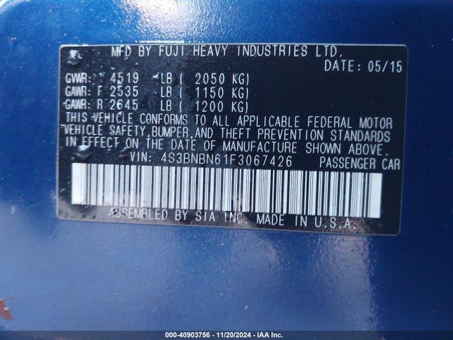 4S3BNBN61F3067426 Subaru Legacy 2.5i Limited