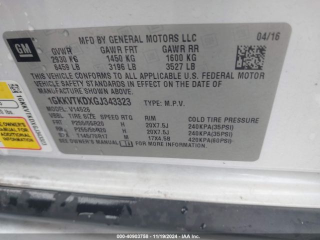 1GKKVTKDXGJ343323 GMC Acadia Denali