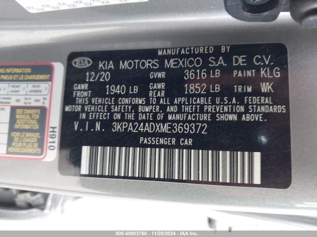 KIA RIO S 2021 3KPA24ADXME369372 Image 9