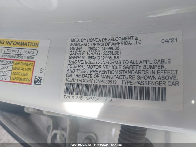 Honda ACCORD LX 2021 1HGCV1F10MA059619 Image 9