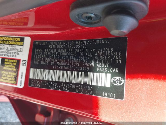 4T1K61AK2PU173479 Toyota CAMRY XSE