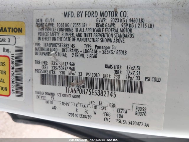 Ford FUSION SE 2014 1FA6P0H75E5382145 Image 9