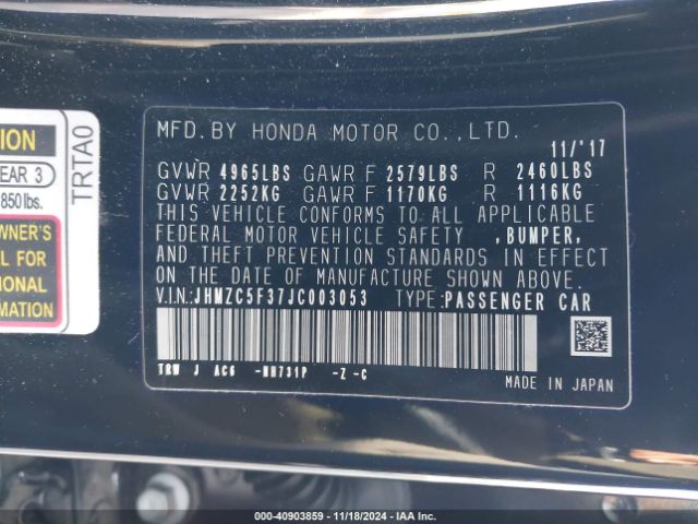 JHMZC5F37JC003053 Honda Clarity Plug-in Hybrid Touring