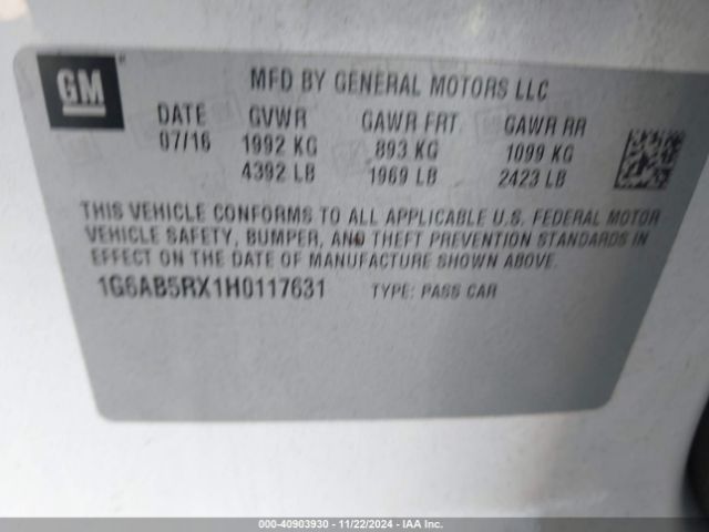 1G6AB5RX1H0117631 Cadillac ATS LUXURY