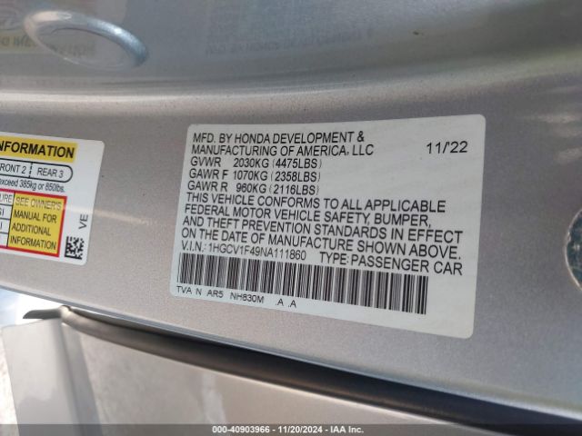 1HGCV1F49NA111860 Honda Accord Sport Special Edition