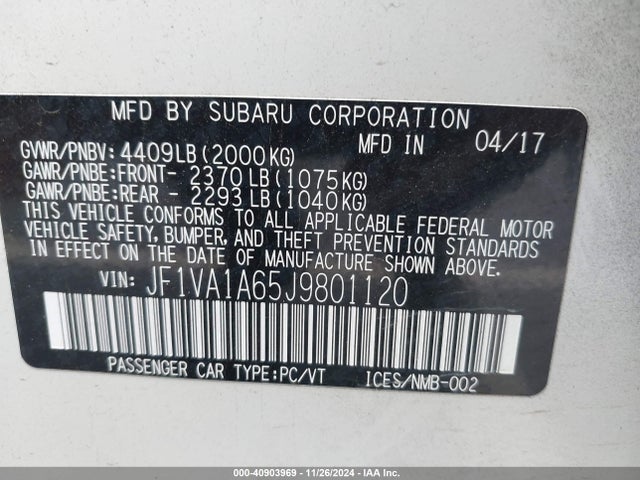 Subaru WRX 2018 JF1VA1A65J9801120 Image 9
